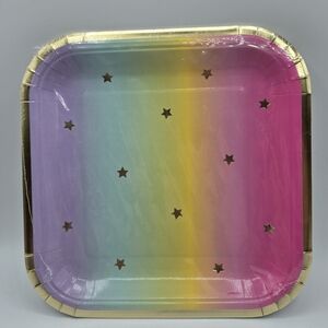 321 Party! Gold Rainbow Unicorn Square Party Plate 8 ct